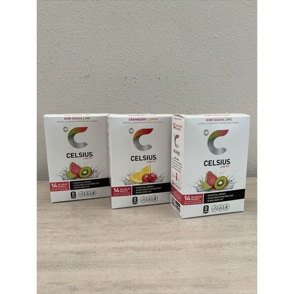 CELSIUS 3 Boxes 14 Packets Ea Box On-the-Go Energy Drink Mix 3 different flavors - Picture 1 of 5